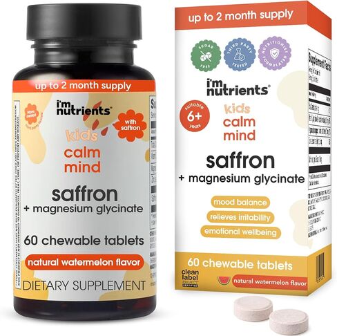 I’m Nutrients Calm Mind | Saffron Supplements for Kids | Nervous System Support | Kids Magnesium | Vitamin B6 | Zinc | Naturally Flavored | No Artificial Ingredients | 60 Chewable Tablets in Saudi Arabia