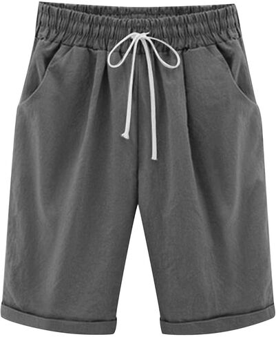 Women's Bermuda Shorts Summer Beach Casual Lounge Shorts with Pockets Knee Length High Waisted Drawstring Short in Saudi Arabia