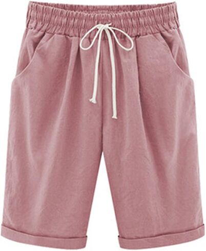 Women's Bermuda Shorts Summer Beach Casual Lounge Shorts with Pockets Knee Length High Waisted Drawstring Short in Saudi Arabia