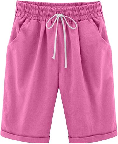 Women's Bermuda Shorts Summer Beach Casual Lounge Shorts with Pockets Knee Length High Waisted Drawstring Short in Saudi Arabia