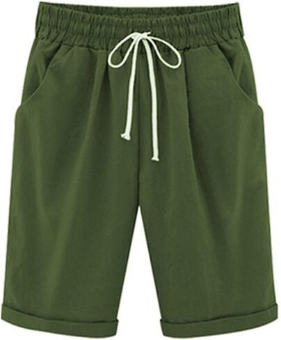 Women's Bermuda Shorts Summer Beach Casual Lounge Shorts with Pockets Knee Length High Waisted Drawstring Short in Saudi Arabia