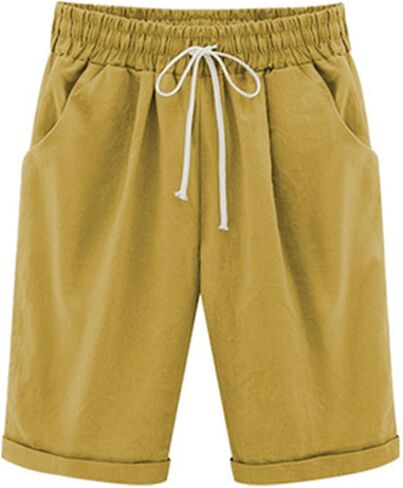 Women's Bermuda Shorts Summer Beach Casual Lounge Shorts with Pockets Knee Length High Waisted Drawstring Short in Saudi Arabia