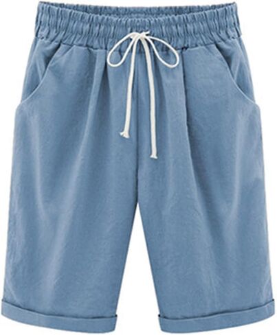 Women's Bermuda Shorts Summer Beach Casual Lounge Shorts with Pockets Knee Length High Waisted Drawstring Short in Saudi Arabia