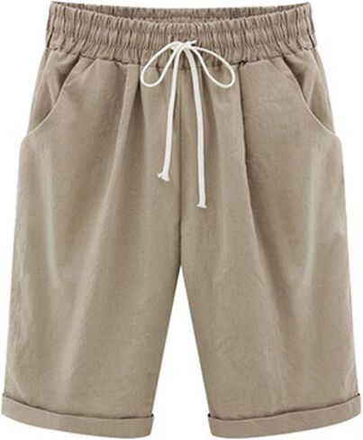 Women's Bermuda Shorts Summer Beach Casual Lounge Shorts with Pockets Knee Length High Waisted Drawstring Short in Saudi Arabia