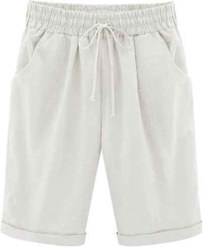 Women's Bermuda Shorts Summer Beach Casual Lounge Shorts with Pockets Knee Length High Waisted Drawstring Short in Saudi Arabia