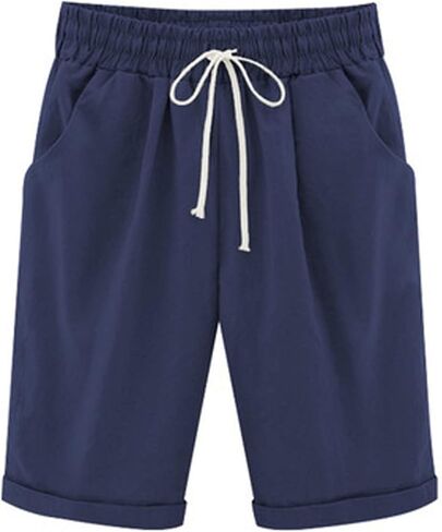 Women's Bermuda Shorts Summer Beach Casual Lounge Shorts with Pockets Knee Length High Waisted Drawstring Short in Saudi Arabia