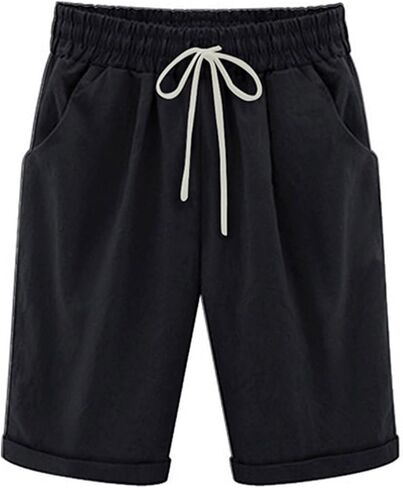 Women's Bermuda Shorts Summer Beach Casual Lounge Shorts with Pockets Knee Length High Waisted Drawstring Short in Saudi Arabia