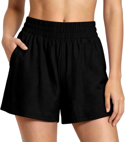 Aymnlox Casual Shorts for Women Elastic Waist Relaxed Short Pant with Pockets Soft Breathable Daily Lounge Athletic Shorts in Saudi Arabia