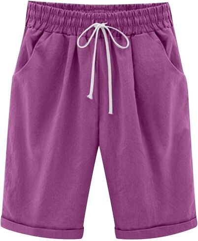 Women's Bermuda Shorts Summer Beach Casual Lounge Shorts with Pockets Knee Length High Waisted Drawstring Short in Saudi Arabia