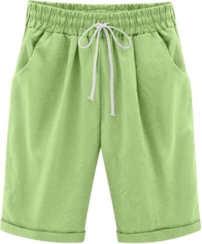 Women's Bermuda Shorts Summer Beach Casual Lounge Shorts with Pockets Knee Length High Waisted Drawstring Short in Saudi Arabia