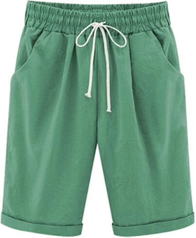 Women's Bermuda Shorts Summer Beach Casual Lounge Shorts with Pockets Knee Length High Waisted Drawstring Short in Saudi Arabia