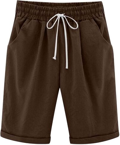 Women's Bermuda Shorts Summer Beach Casual Lounge Shorts with Pockets Knee Length High Waisted Drawstring Short in Saudi Arabia