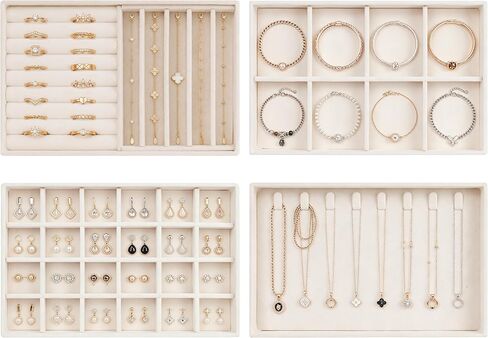 Velvet Jewelry Drawer Organizer Tray Set, 4-Layer Stackable Storage with Removable Dividers for Earrings Rings Necklaces Bracelets (Grey, 4 Layers) in Saudi Arabia
