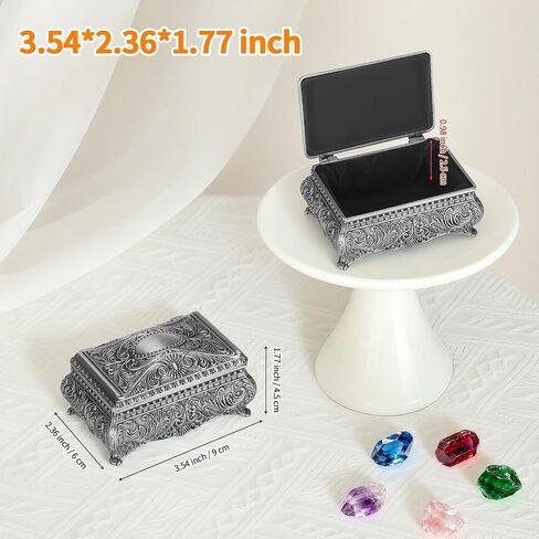 Vintage Metal Jewelry Gift Box with Floral Engraving, Small Antique Treasure Trinket Storage Chest for Rings Earring Necklace, Vanity Keepsake Holder Case for Women Home Decor (Antique Silver) in Saudi Arabia