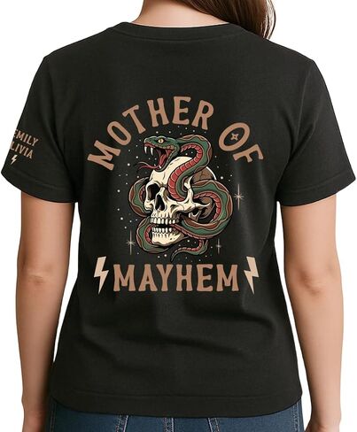 Father of Mayhem - Personalized Shirt, Custom Kids Names on Sleeve Father of Mayhem T-Shirt, Skull and Snake Graphic, Gift for Cool Daddy, Husband in Saudi Arabia