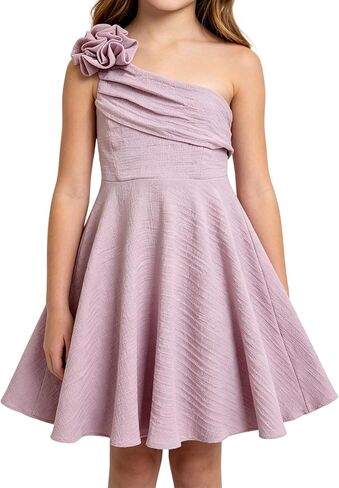 SHENHE Girl's Floral Dress One Shoulder Sleeveless Flare Flowy Teen Preppy Party Dress in Saudi Arabia
