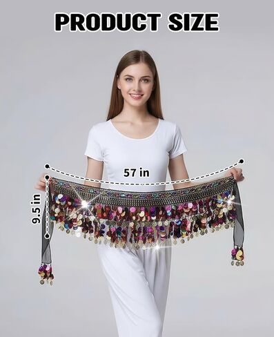 Belly Dance Hip Scarf for Women, Dancer Dancing Skirt with Gold Coins and Numerous Colored Sequins in Saudi Arabia