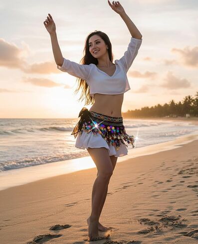 Belly Dance Hip Scarf for Women, Dancer Dancing Skirt with Gold Coins and Numerous Colored Sequins in Saudi Arabia