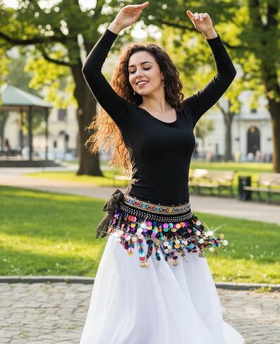 Belly Dance Hip Scarf for Women, Dancer Dancing Skirt with Gold Coins and Numerous Colored Sequins in Saudi Arabia