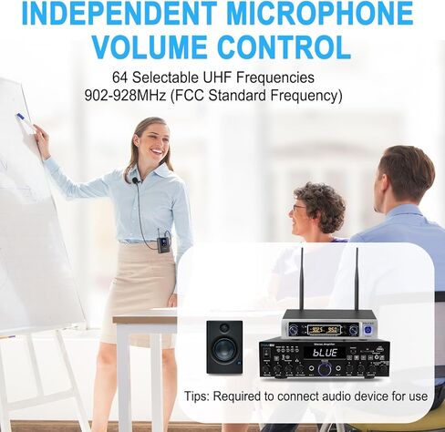 نظام ميكروفون لاسلكي مزدوج من HOTEC UHF مع طية صدر السترة وميكروفونات سماعة رأس فوق PA، خلاط، مكبر صوت، آلة كاريوكي للكنيسة والتدريب والفصول الدراسية والمقابلة (H-K25) in Kuwait