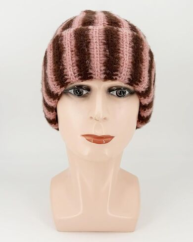 Rib Knit Striped Beanie Cuffed Winter Warm Casual Daily Hat for Unisex Adults in Saudi Arabia