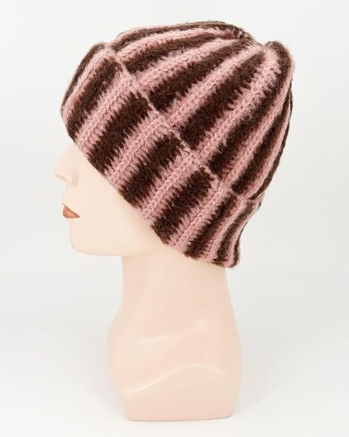 Rib Knit Striped Beanie Cuffed Winter Warm Casual Daily Hat for Unisex Adults in Saudi Arabia