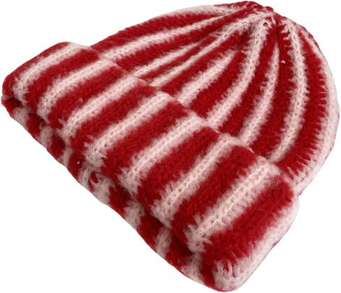 Rib Knit Striped Beanie Cuffed Winter Warm Casual Daily Hat for Unisex Adults in Saudi Arabia