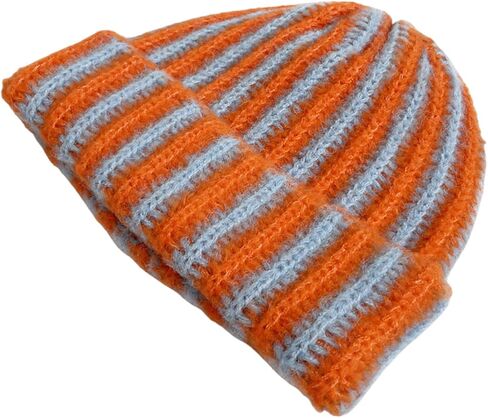Rib Knit Striped Beanie Cuffed Winter Warm Casual Daily Hat for Unisex Adults in Saudi Arabia