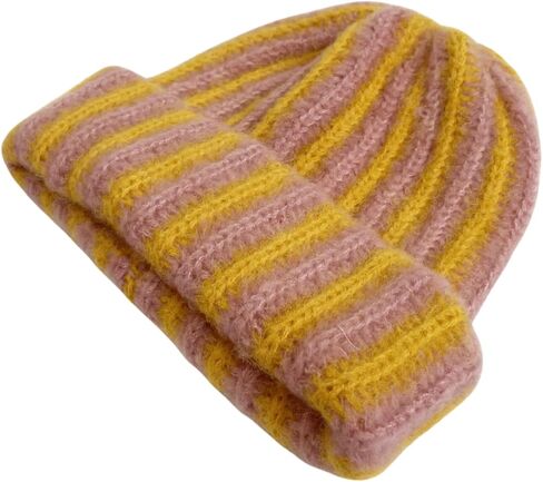 Rib Knit Striped Beanie Cuffed Winter Warm Casual Daily Hat for Unisex Adults in Saudi Arabia