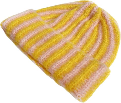 Rib Knit Striped Beanie Cuffed Winter Warm Casual Daily Hat for Unisex Adults in Saudi Arabia