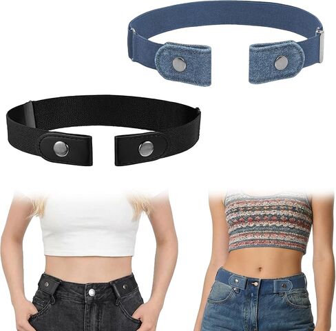Invisible Side Belt No Buckle Belt for Women and Men（2pcs, Without Buckle Elastic Stretch Adjustable Belts Loop, Black & Blue Belts Loops for Jeans, Work Pants, Trousers in Saudi Arabia