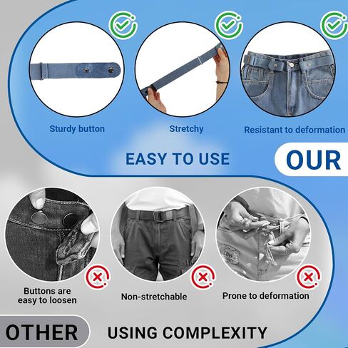 Invisible Side Belt No Buckle Belt for Women and Men（2pcs, Without Buckle Elastic Stretch Adjustable Belts Loop, Black & Blue Belts Loops for Jeans, Work Pants, Trousers in Saudi Arabia