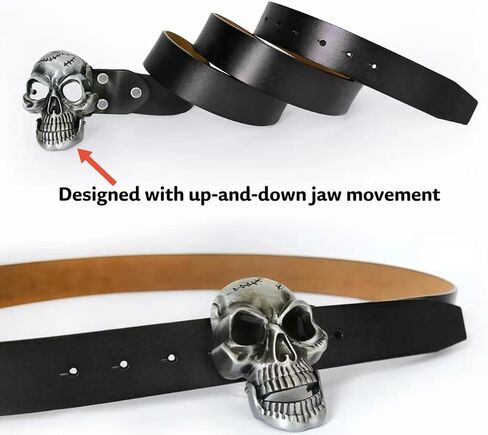 Men's Skull Head Buckle Leather Belt Waist Band, Jeans Decorative Punk Belt (BLACK) in Saudi Arabia