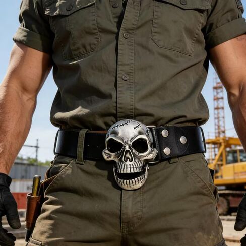 Men's Skull Head Buckle Leather Belt Waist Band, Jeans Decorative Punk Belt (BLACK) in Saudi Arabia