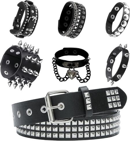 YMO Black Studded Belt, Spiked Bracelets Emo Belt Rivet Studded Bracelet Punk Accessories for Men Women in Saudi Arabia