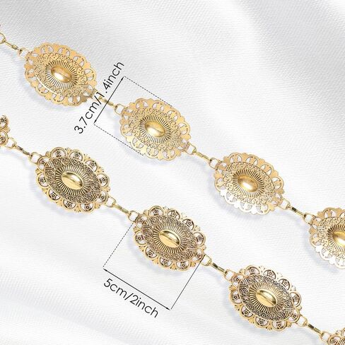 Women Fashion Gold Western Belt Metal Concho Belt for Cowgirl Waist Western Oval Belts Chain for Dresses Jeans Pants Country Concert Outfit in Saudi Arabia