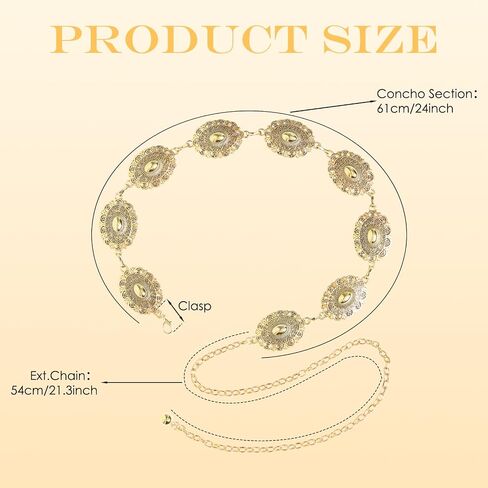 Women Fashion Gold Western Belt Metal Concho Belt for Cowgirl Waist Western Oval Belts Chain for Dresses Jeans Pants Country Concert Outfit in Saudi Arabia