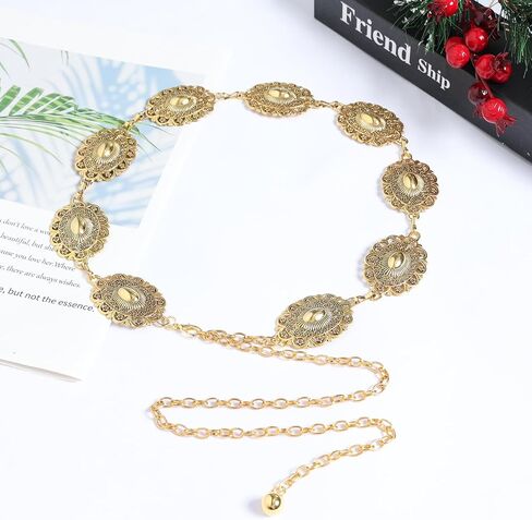 Women Fashion Gold Western Belt Metal Concho Belt for Cowgirl Waist Western Oval Belts Chain for Dresses Jeans Pants Country Concert Outfit in Saudi Arabia