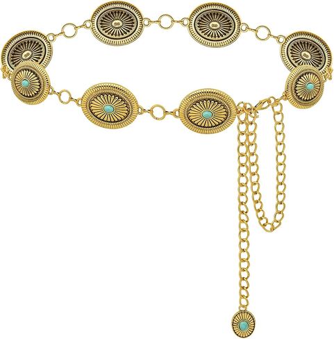 LIMHOO Western Chain Belt for Women Turquoise Concho Metal Waist Chain Cowgirl Country Belt in Saudi Arabia