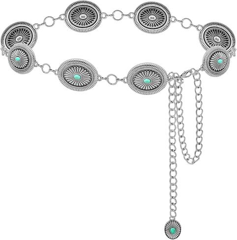 LIMHOO Western Chain Belt for Women Turquoise Concho Metal Waist Chain Cowgirl Country Belt in Saudi Arabia