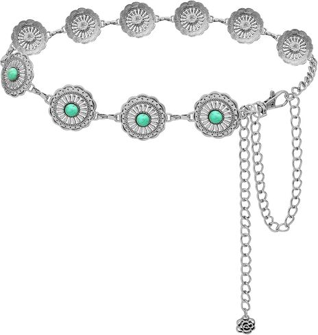 LIMHOO Western Chain Belt for Women Turquoise Concho Metal Waist Chain Cowgirl Country Belt in Saudi Arabia