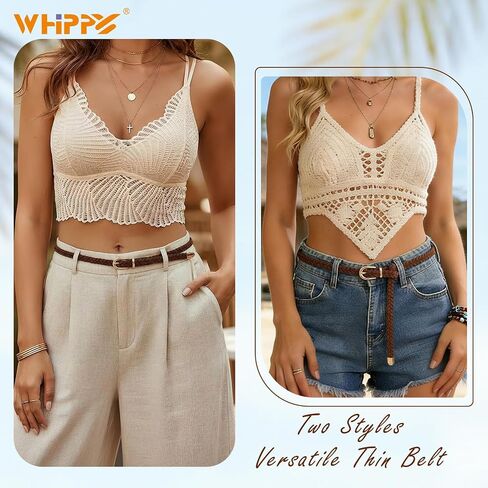 أحزمة WHIPPY النسائية الضيقة والمضفرة كاجوال وأحزمة خصر منسوجة رفيعة مع إبزيم ذهبي لفساتين الجينز in Kuwait