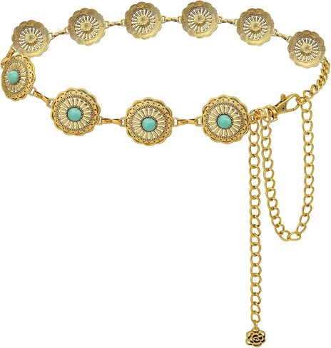 LIMHOO Western Chain Belt for Women Turquoise Concho Metal Waist Chain Cowgirl Country Belt in Saudi Arabia