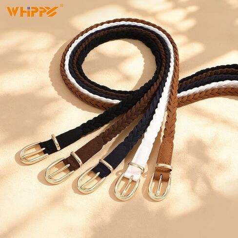 أحزمة WHIPPY النسائية الضيقة والمضفرة كاجوال وأحزمة خصر منسوجة رفيعة مع إبزيم ذهبي لفساتين الجينز in Kuwait