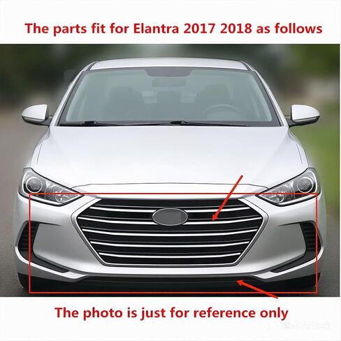 Front Bumper Grille For Hyundai Elantra Sedan, 2017, 2018, Black with Chrome Trim in Saudi Arabia