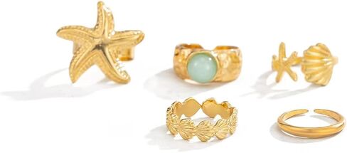 Gold Chunky Toe Rings for Women Boho Starfish Shell Flower Open Toe Rings Beach Flip Flops Adjustable Toe Ring Set Summer Vacation Accessories Gifts in Saudi Arabia