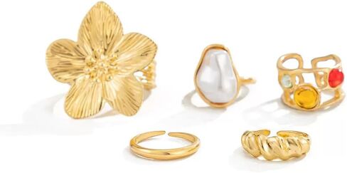 Gold Chunky Toe Rings for Women Boho Starfish Shell Flower Open Toe Rings Beach Flip Flops Adjustable Toe Ring Set Summer Vacation Accessories Gifts in Saudi Arabia