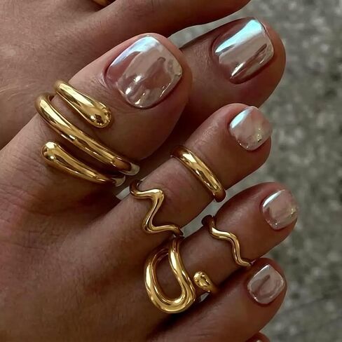 Gold Chunky Toe Rings for Women Boho Starfish Shell Flower Open Toe Rings Beach Flip Flops Adjustable Toe Ring Set Summer Vacation Accessories Gifts in Saudi Arabia