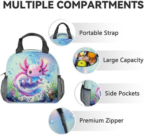 School Backpack with Lunch Box Set for Girls, 3PCS Axolotl Backpacks Matching Combo for Kids, Cute Animals Bookbag and Pencil Pouch Bundle for High School in Saudi Arabia