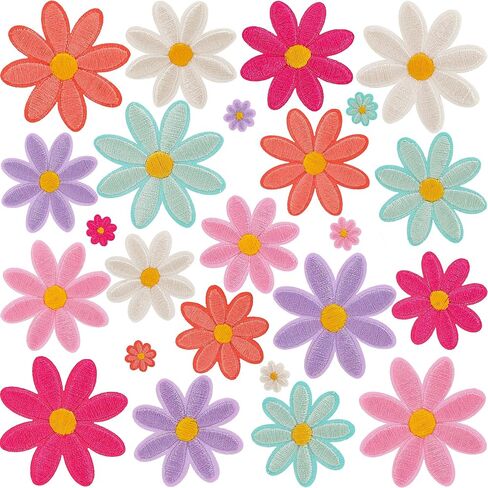 12 pcs Small Daisy Flower Iron on Patches, 2 Sizes Vivid Daisy Embroidered Applique, White Cute Floral Sew on Decoration Patches for Backpacks, Jackets, Jeans in Kuwait